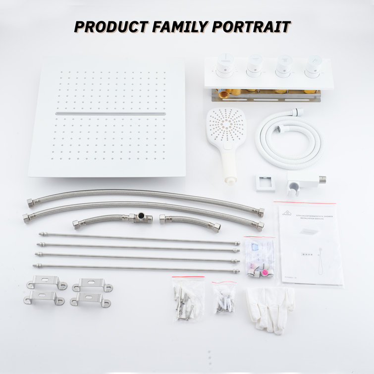 Matte White Dual Head Ceiling Mounted Rainfall Shower System