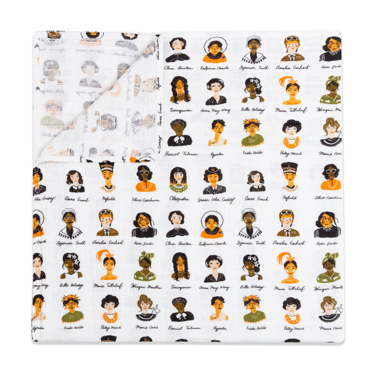 Women in History White Muslin Cotton Baby Swaddle Blanket