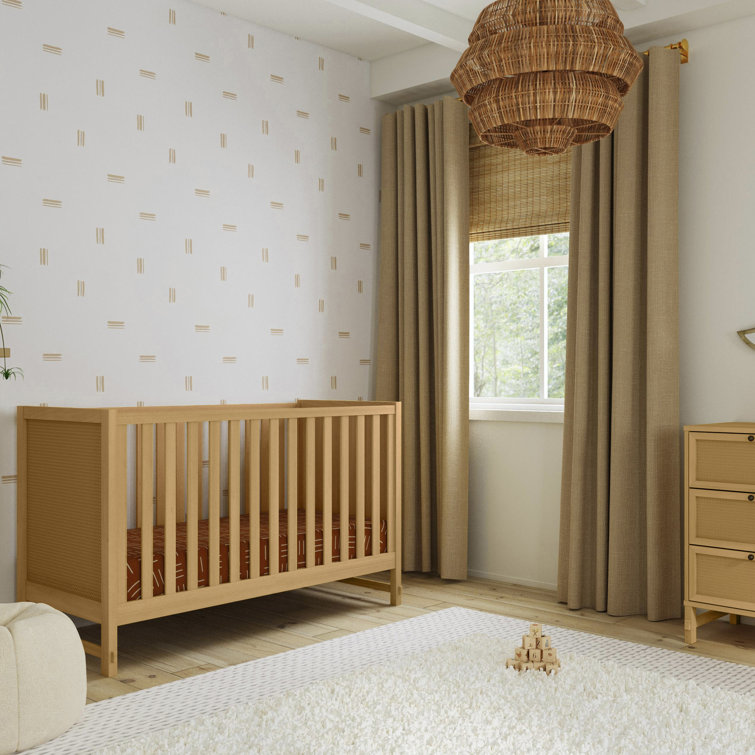 Honey Oak 3-in-1 Convertible Crib with Pressed Cane Detailing