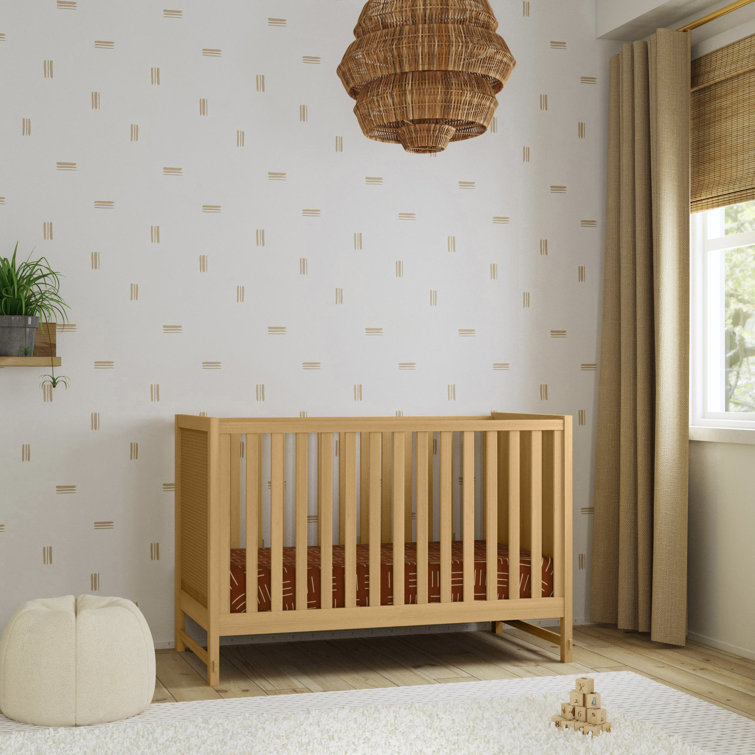 Honey Oak 3-in-1 Convertible Crib with Pressed Cane Detailing