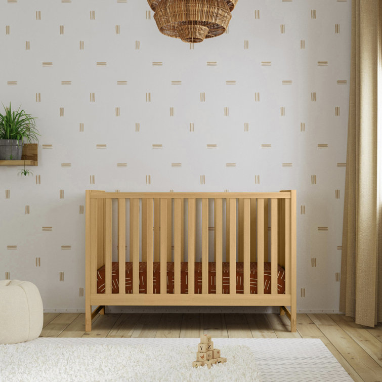Honey Oak 3-in-1 Convertible Crib with Pressed Cane Detailing