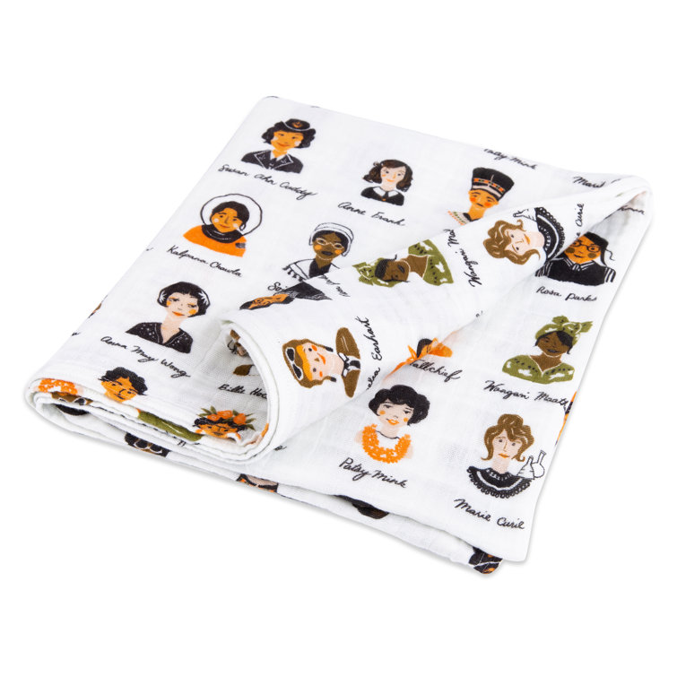 Women in History White Muslin Cotton Baby Swaddle Blanket