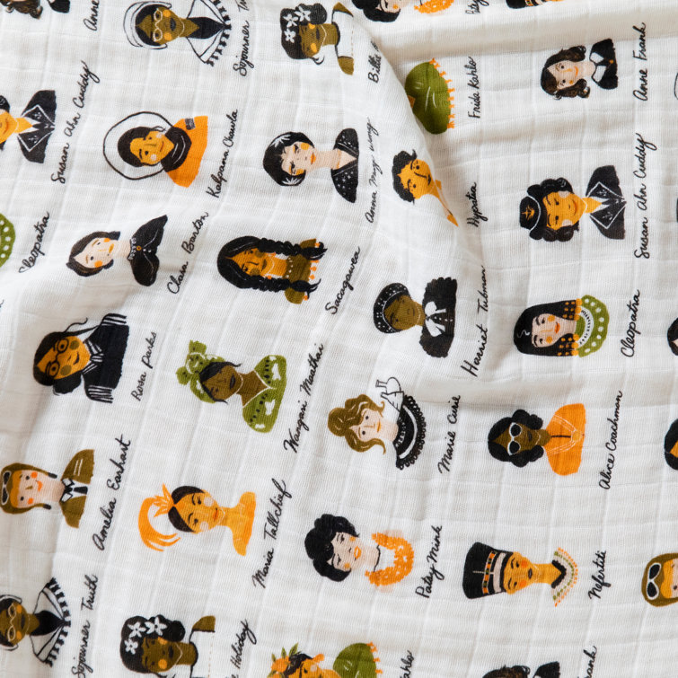 Women in History White Muslin Cotton Baby Swaddle Blanket