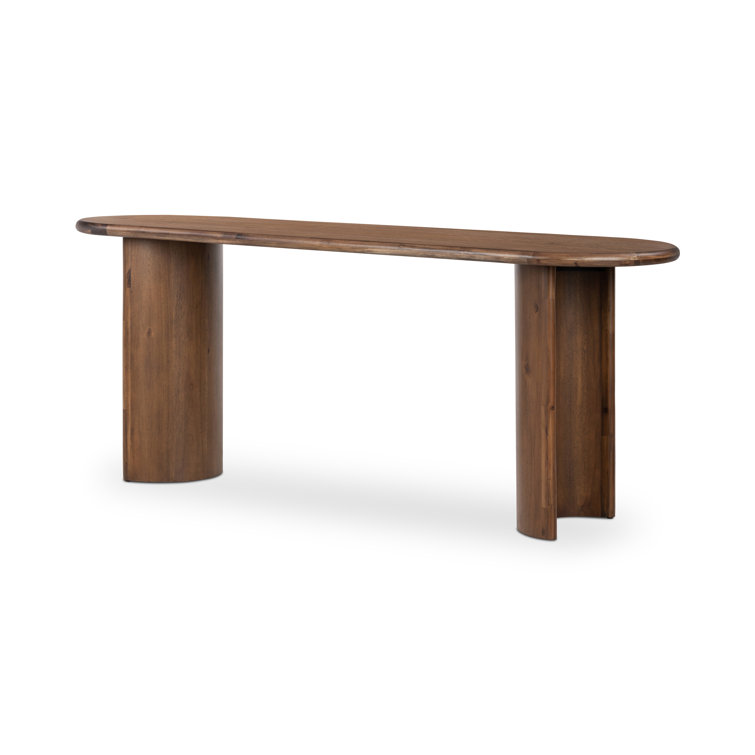 Seasoned Brown Acacia Demilune Console Table with Storage