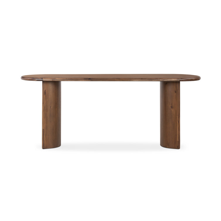 Seasoned Brown Acacia Demilune Console Table with Storage