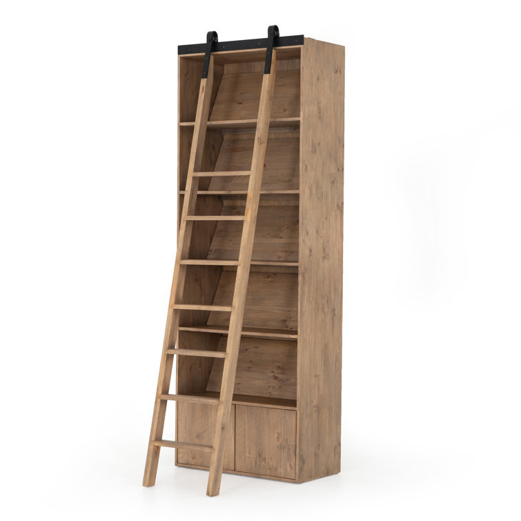 Smoked Pine Solid Wood Standard Bookcase with Ladder