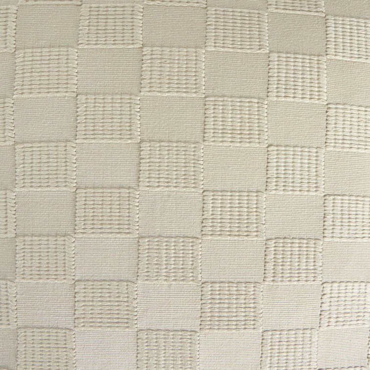 Handwoven Ivory Cotton and Off-White Canvas Checked Pillow