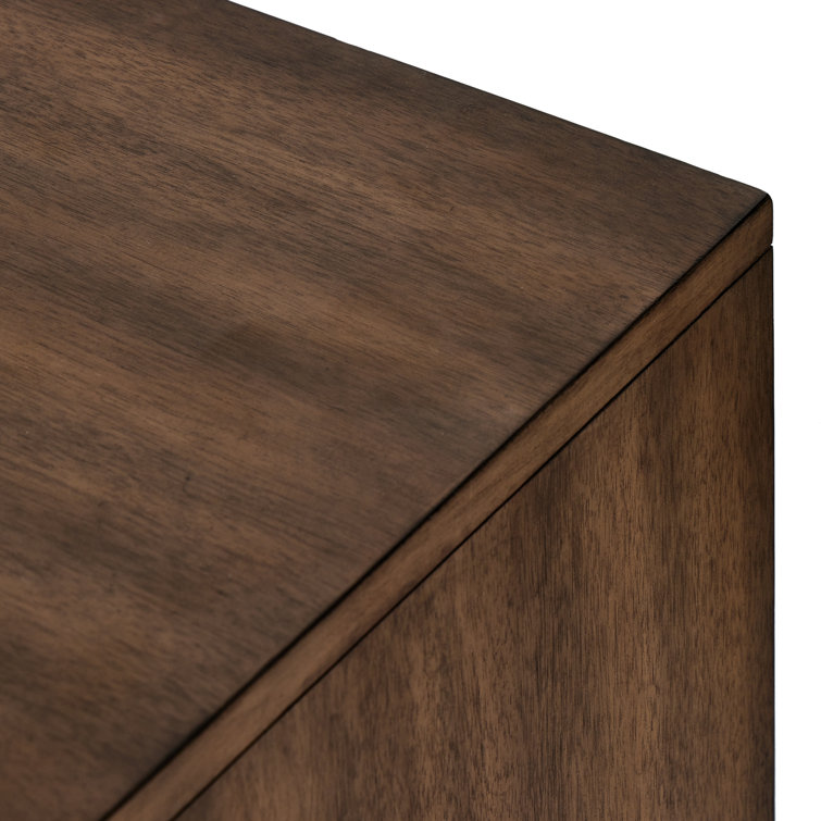 Beige Linen and Mahogany 3-Drawer Nightstand