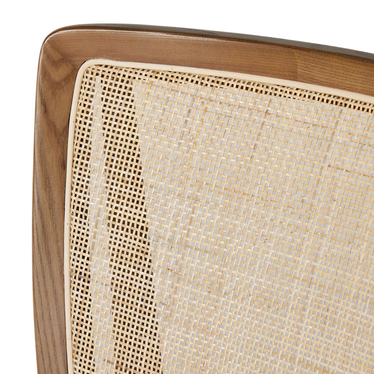 High Back White Linen and Cane Wood Side Chair