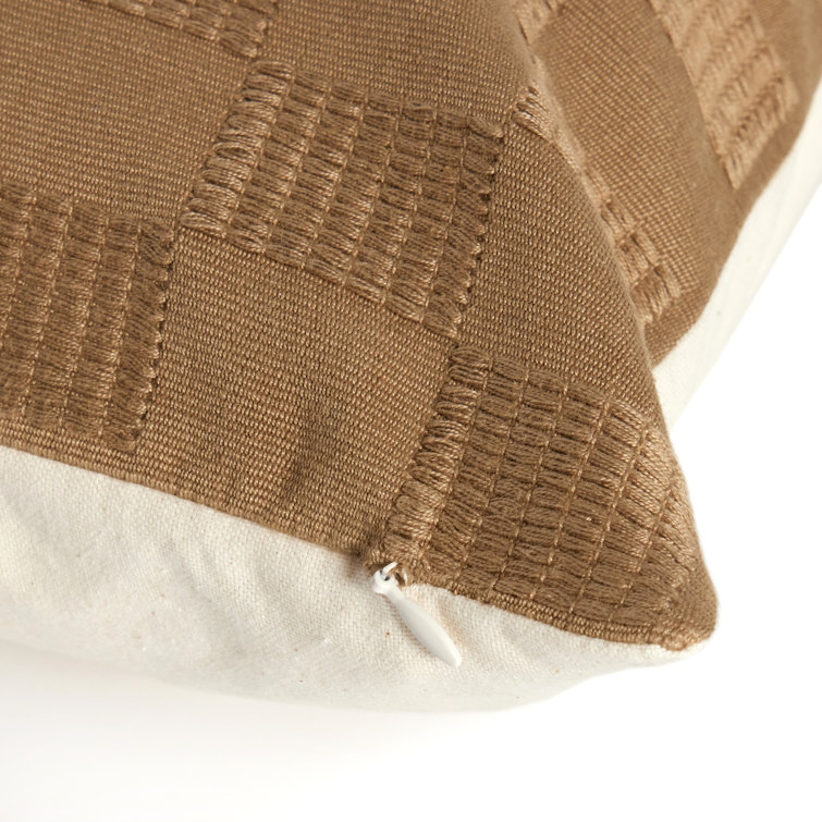 Handwoven Khaki Cotton Checkered Reversible Throw Pillow