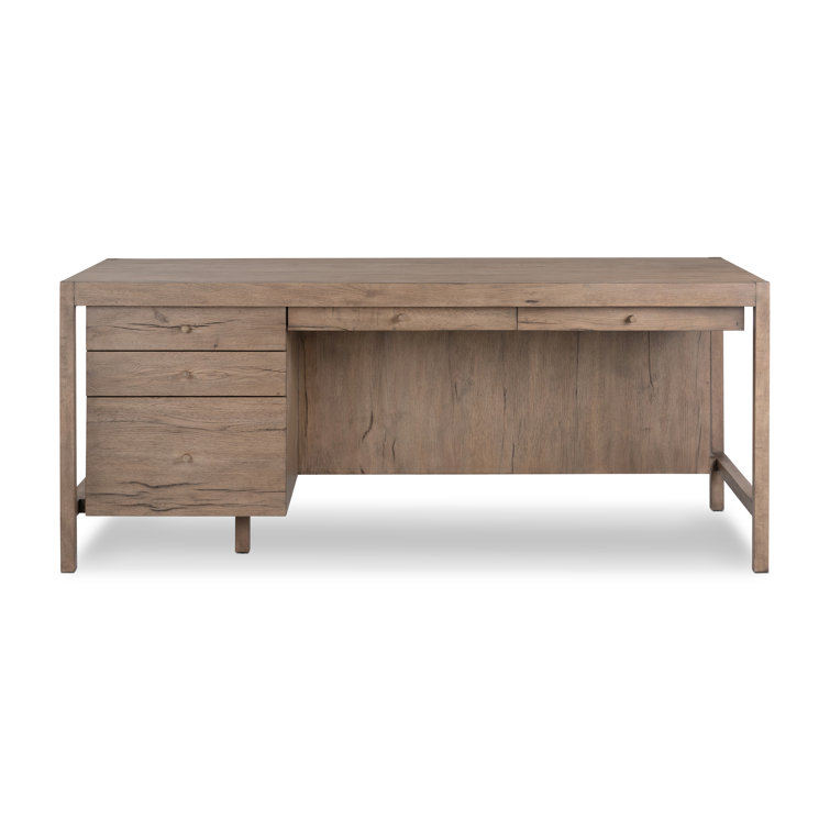 Natural Beige Wood Executive Desk with Drawers and Filing Cabinet