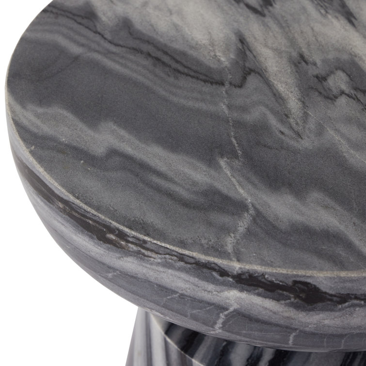 Gray Marble Round Stone Pedestal Side Table