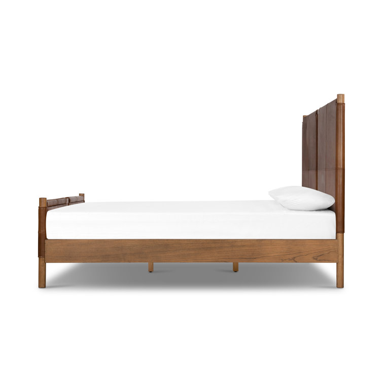 Queen Heirloom Sienna Leather Upholstered Bed with Wood Frame