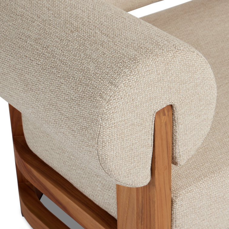 Faye Sand and Teak Outdoor Chaise Lounge with Arms