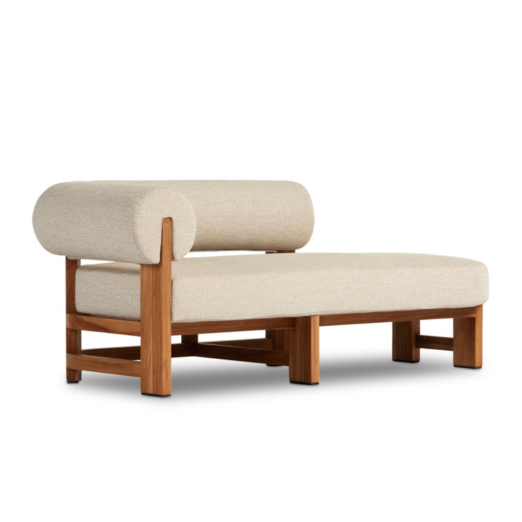 Faye Sand and Teak Outdoor Chaise Lounge with Arms