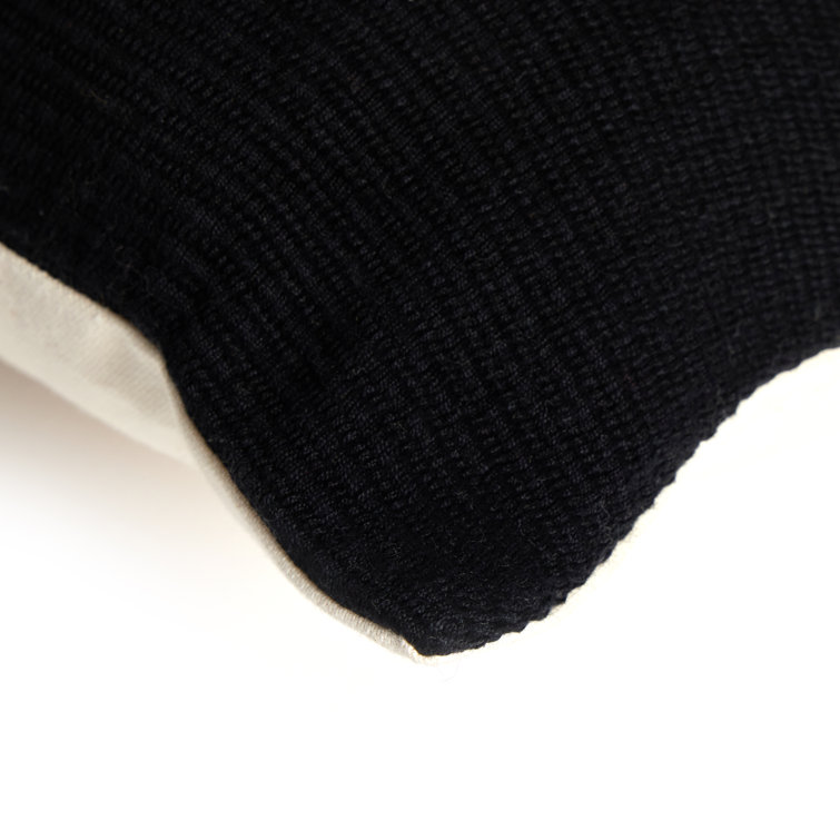 Handwoven Black and Beige Cotton Rectangular Throw Pillow 20" x 14"