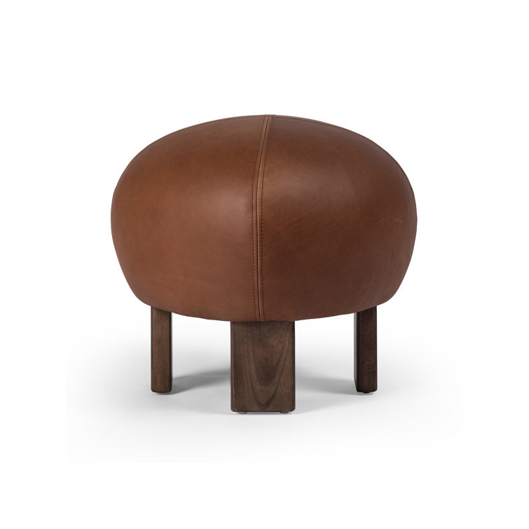 Brickhouse Cognac Genuine Leather Novelty Ottoman with Solid Wood Legs