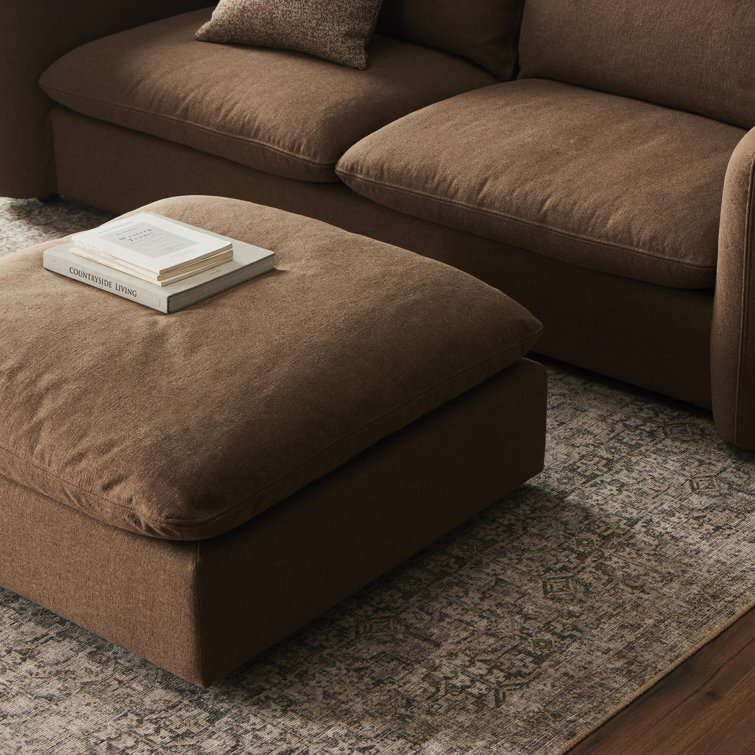 Brown Linen 4-Piece Sectional Sofa with Ottoman