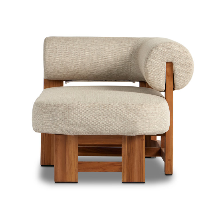 Faye Sand and Teak Outdoor Chaise Lounge with Arms