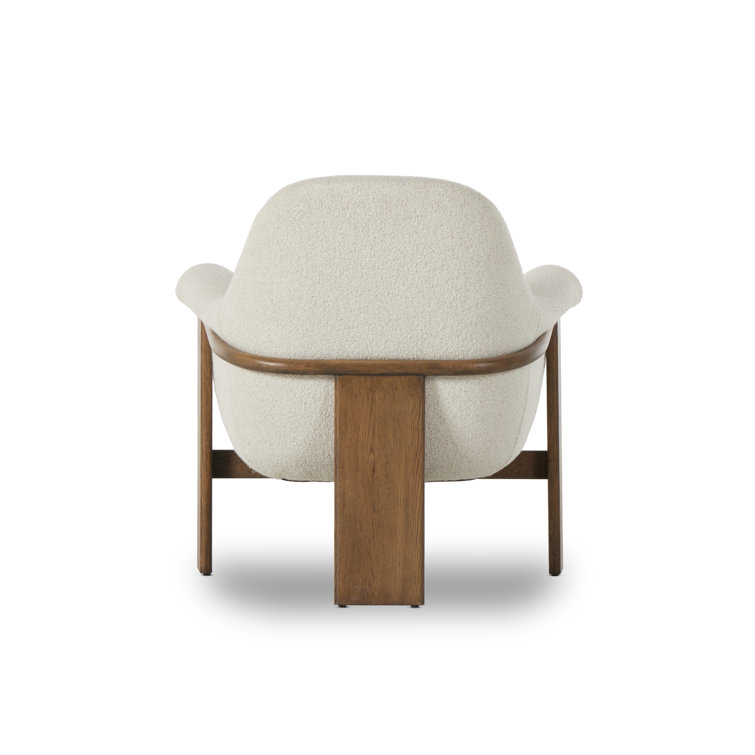 Ivory Sheepskin and Oak Wood Vintage Accent Chair