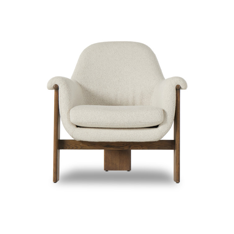 Ivory Sheepskin and Oak Wood Vintage Accent Chair