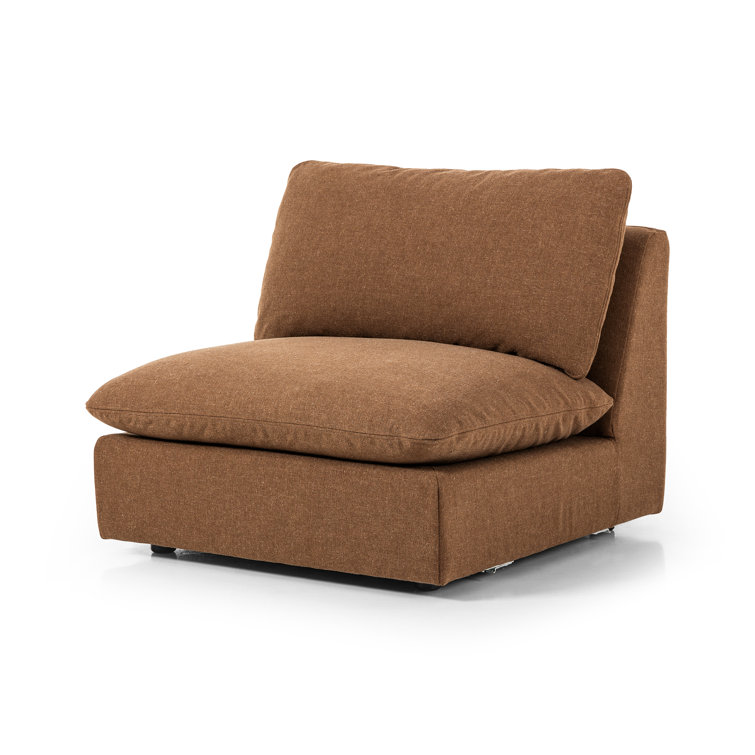 Brown Linen 4-Piece Sectional Sofa with Ottoman