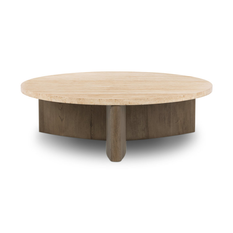 Contemporary Rustic Grey Oak & White Marble Round Coffee Table