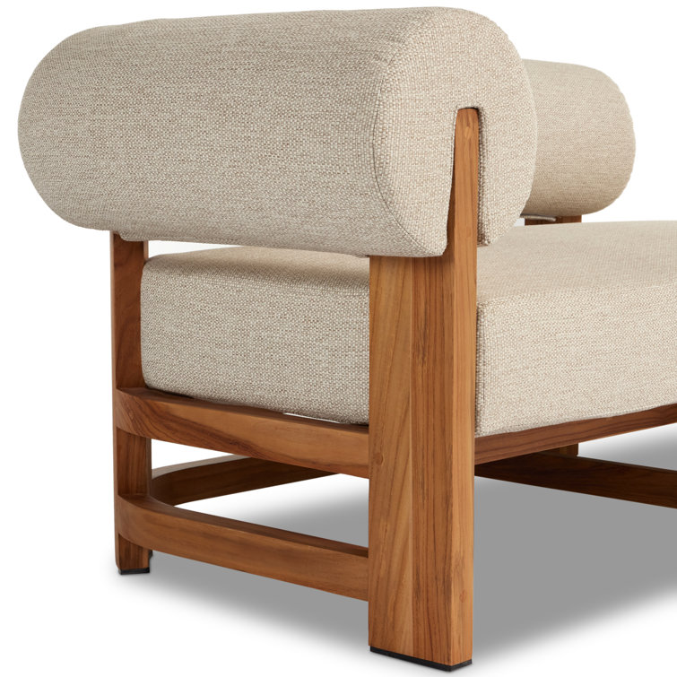 Faye Sand and Teak Outdoor Chaise Lounge with Arms