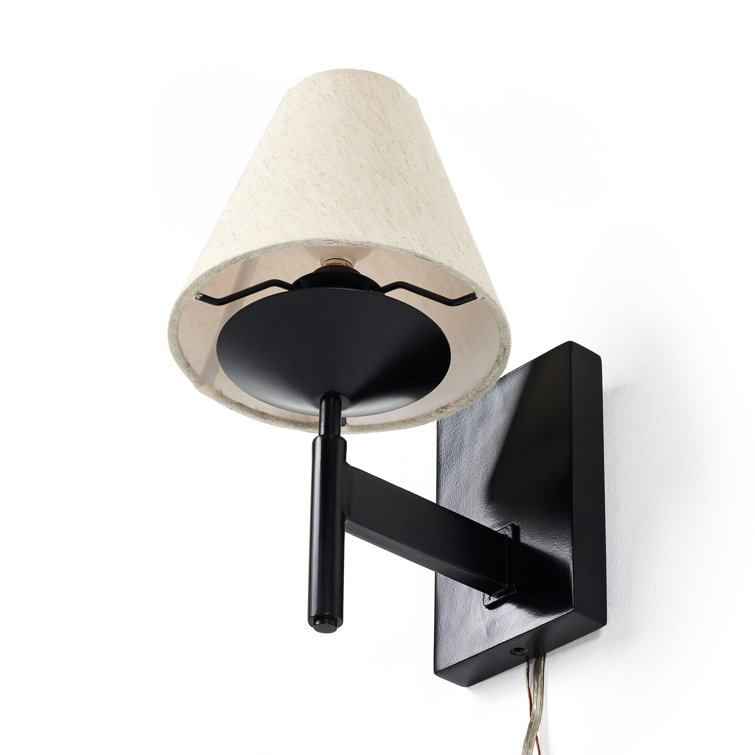 Black Iron Dimmable Wall Sconce with Beige Shade