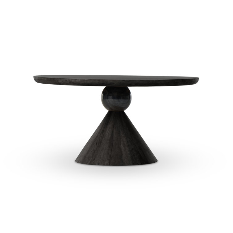 Worn Black Round Reclaimed Wood Dining Table with Sculptural Base