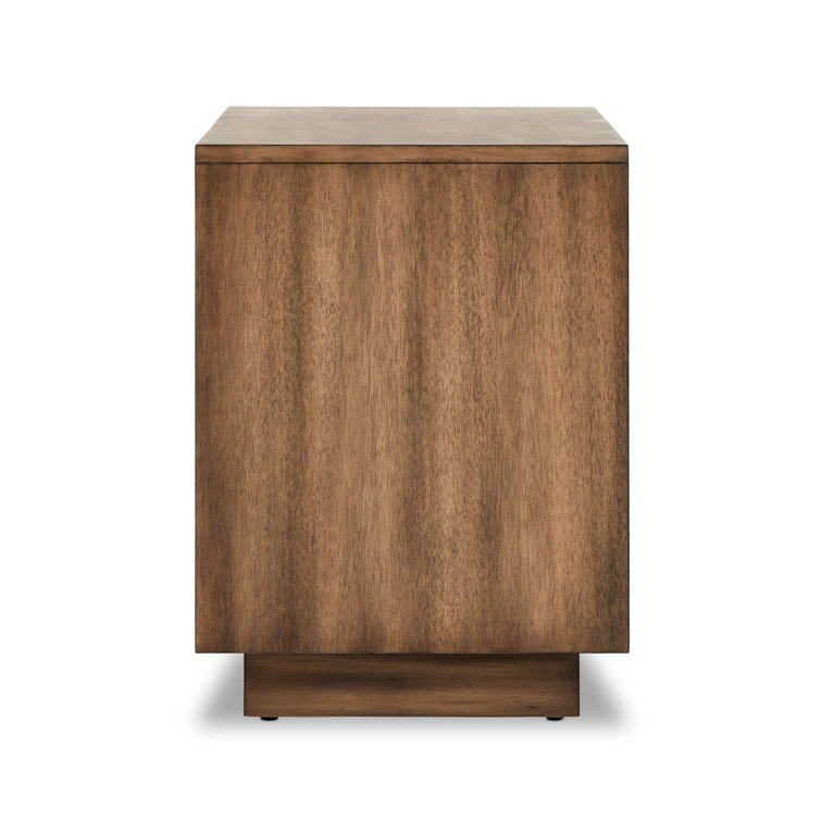 Beige Linen and Mahogany 3-Drawer Nightstand