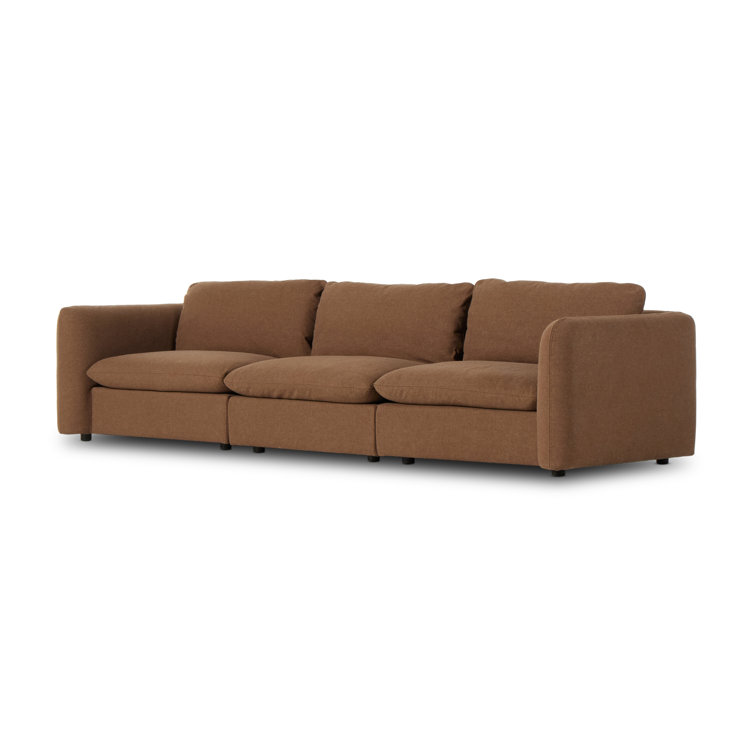 Brown Fabric Three-Piece Sectional Sofa with Ottoman