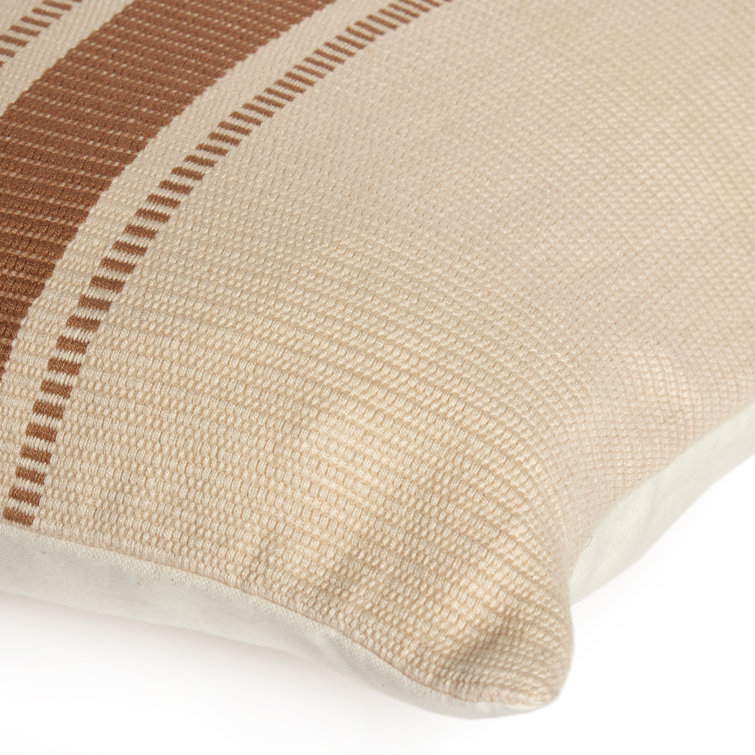 Handwoven Beige and Brown Cotton Lumbar Pillow