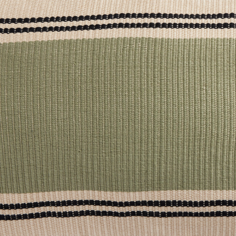 Handwoven Sage and Beige Cotton Lumbar Pillow