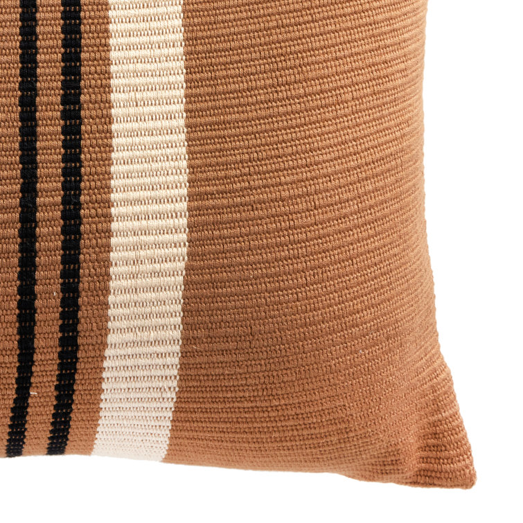 Handwoven Black and Cream Striped Cotton Lumbar Pillow