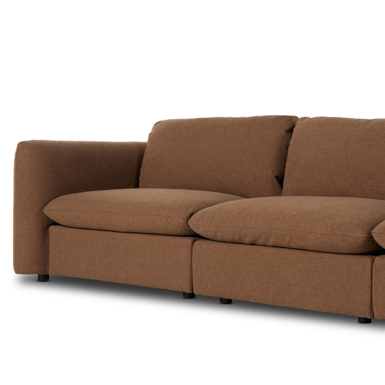 Brown Fabric Three-Piece Sectional Sofa with Ottoman