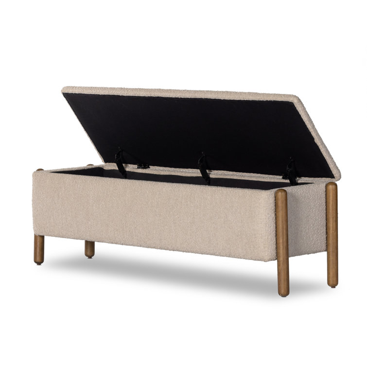 Knoll Sand Boucle Upholstered Storage Trunk with Wooden Legs