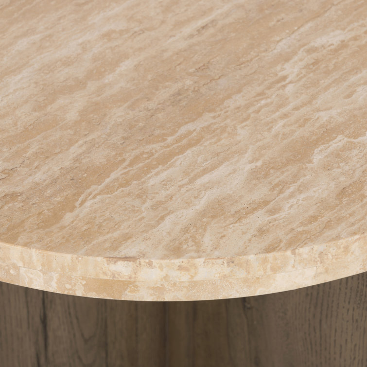 Contemporary Bianco Oak Round End Table with Italian Marble Top