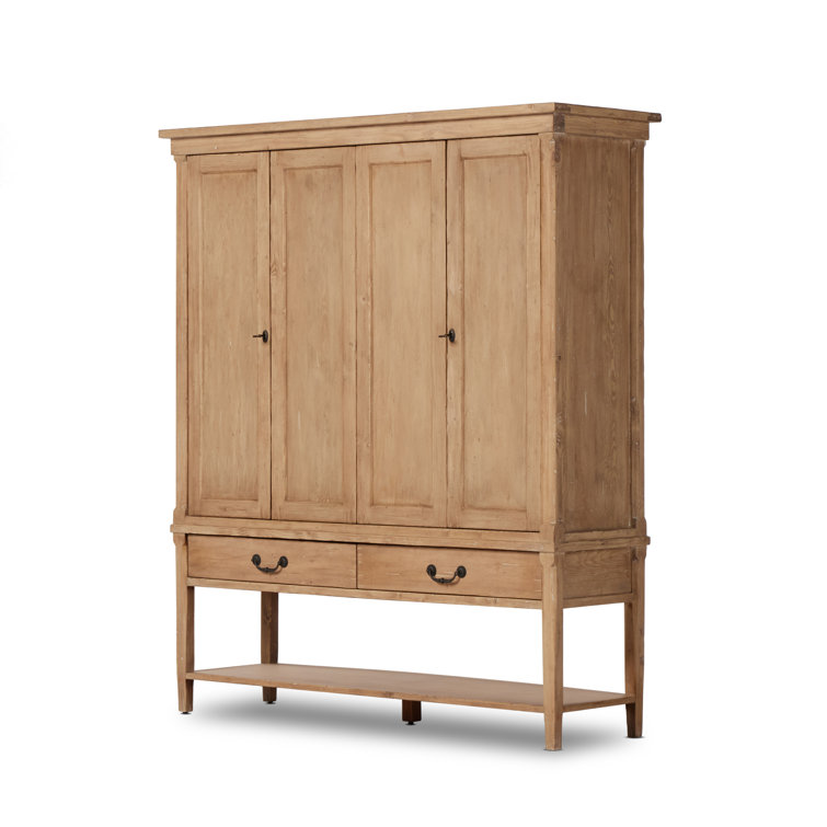 Natural Pine 4-Door Double Cabinet with Drawers