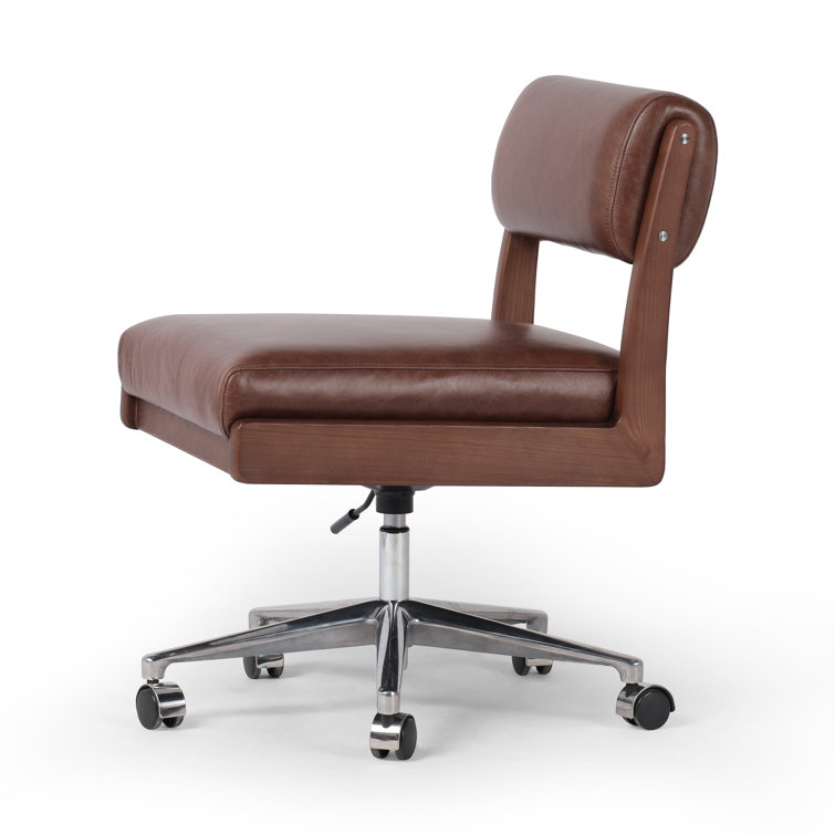 Sonoma Coco Armless Leather Desk Chair with Wooden Frame