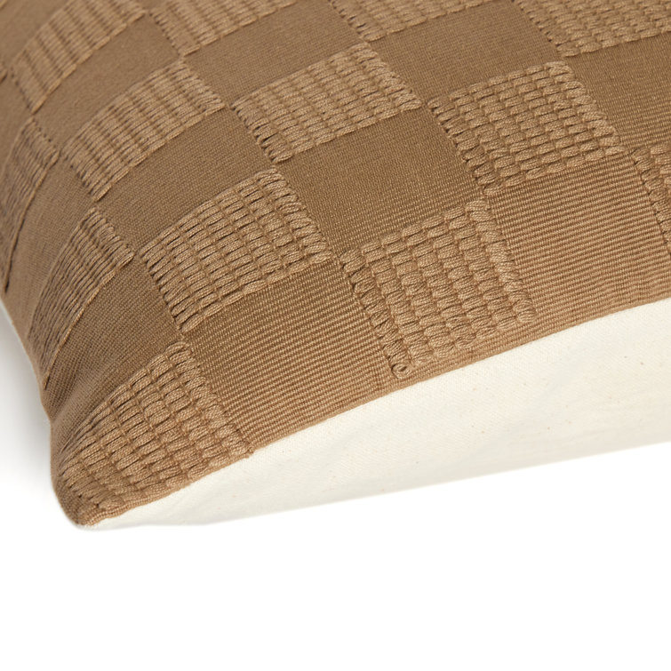 Handwoven Khaki Cotton Checkered Reversible Throw Pillow