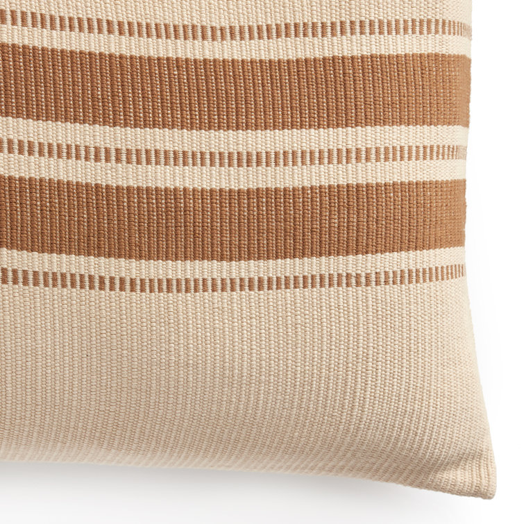 Handwoven Beige and Brown Cotton Lumbar Pillow