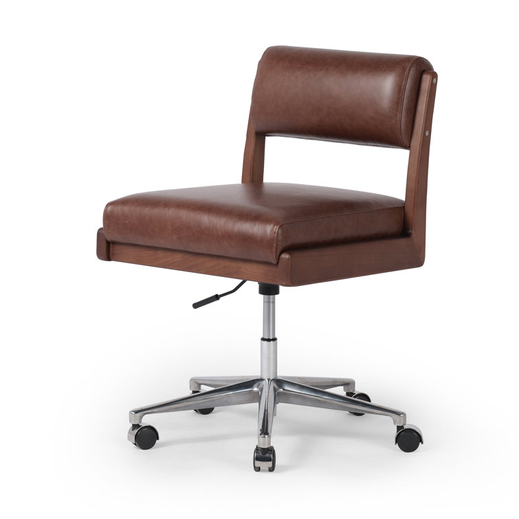 Sonoma Coco Armless Leather Desk Chair with Wooden Frame