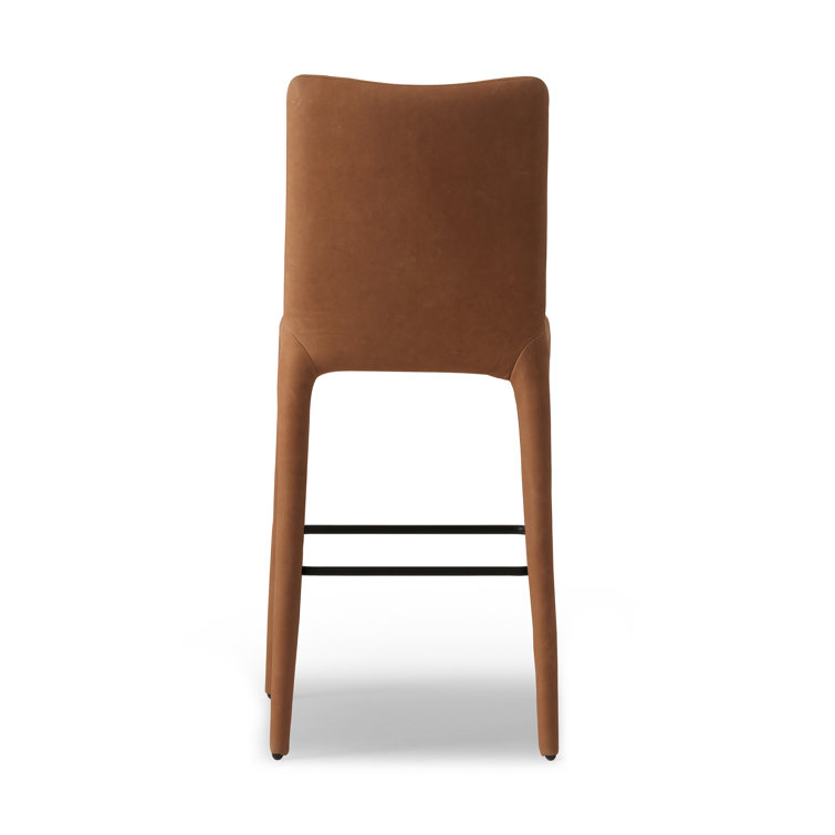 Camel Genuine Leather Upholstered Counter Stool with Iron Frame