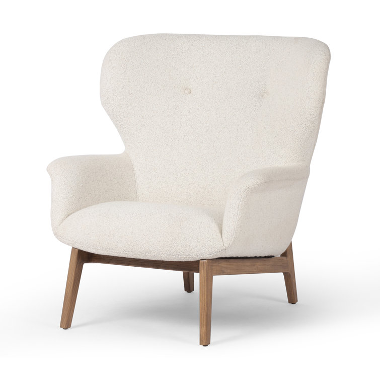 Neutral Polyester Blend Wingback Chair with Round Arms
