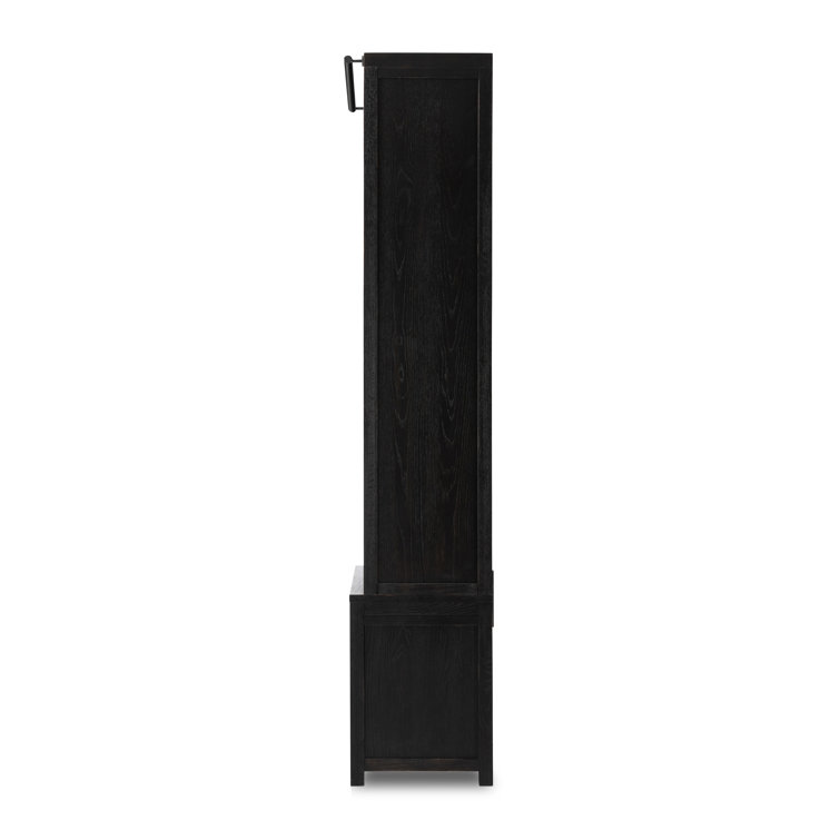 Adjustable Black Oak Ladder Bookcase with Glass Doors