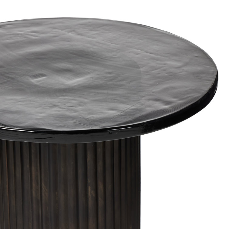 Rustic Brown Round Metal and Glass End Table