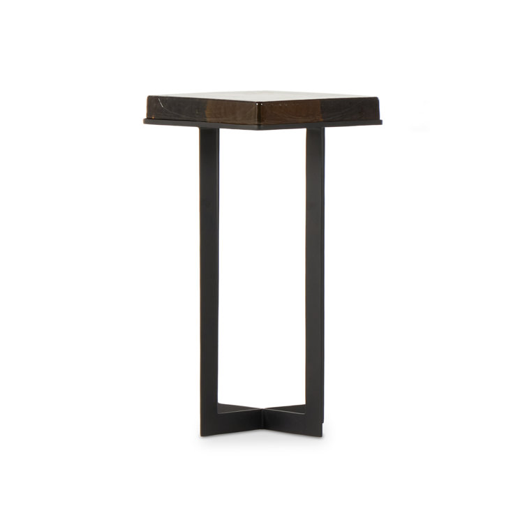 Amber Glass and Black Iron Rectangular Side Table