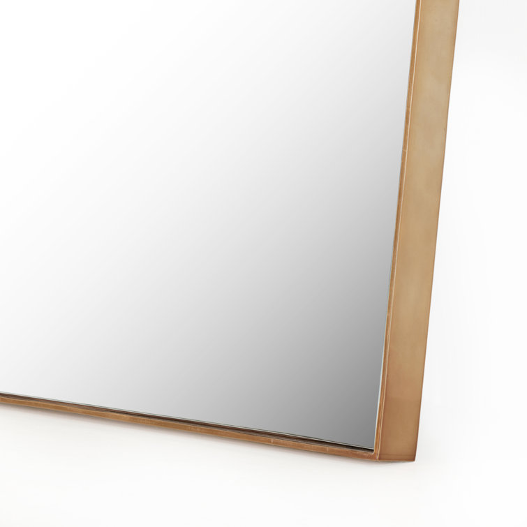 Georgina Polished Brass Rectangular Floor Mirror with Wood Frame