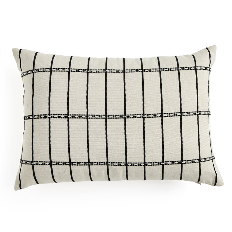 Handwoven Rectangular Off-White and Black Cotton Throw Pillow